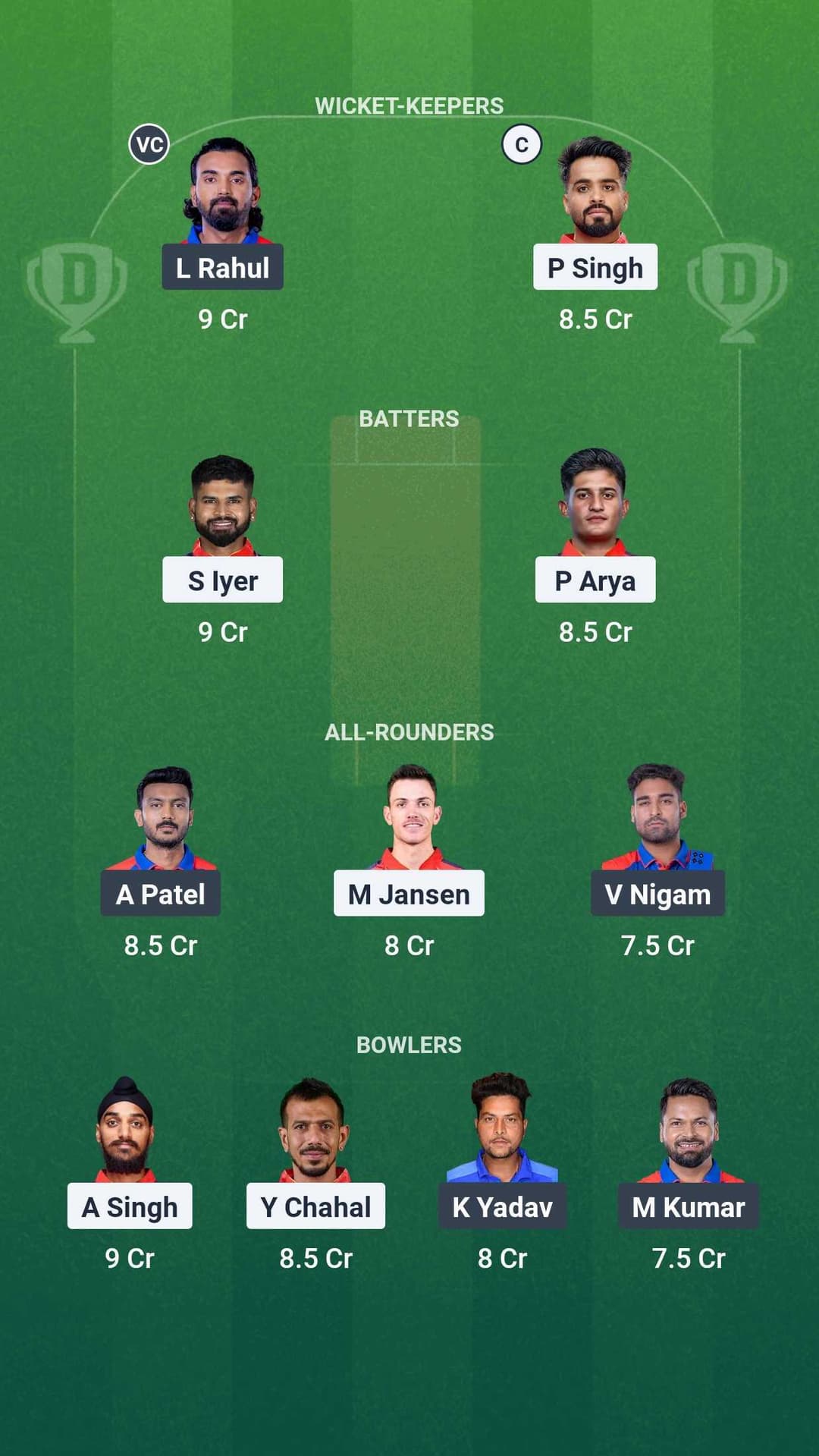 PBKS vs DC Dream 11 Team 